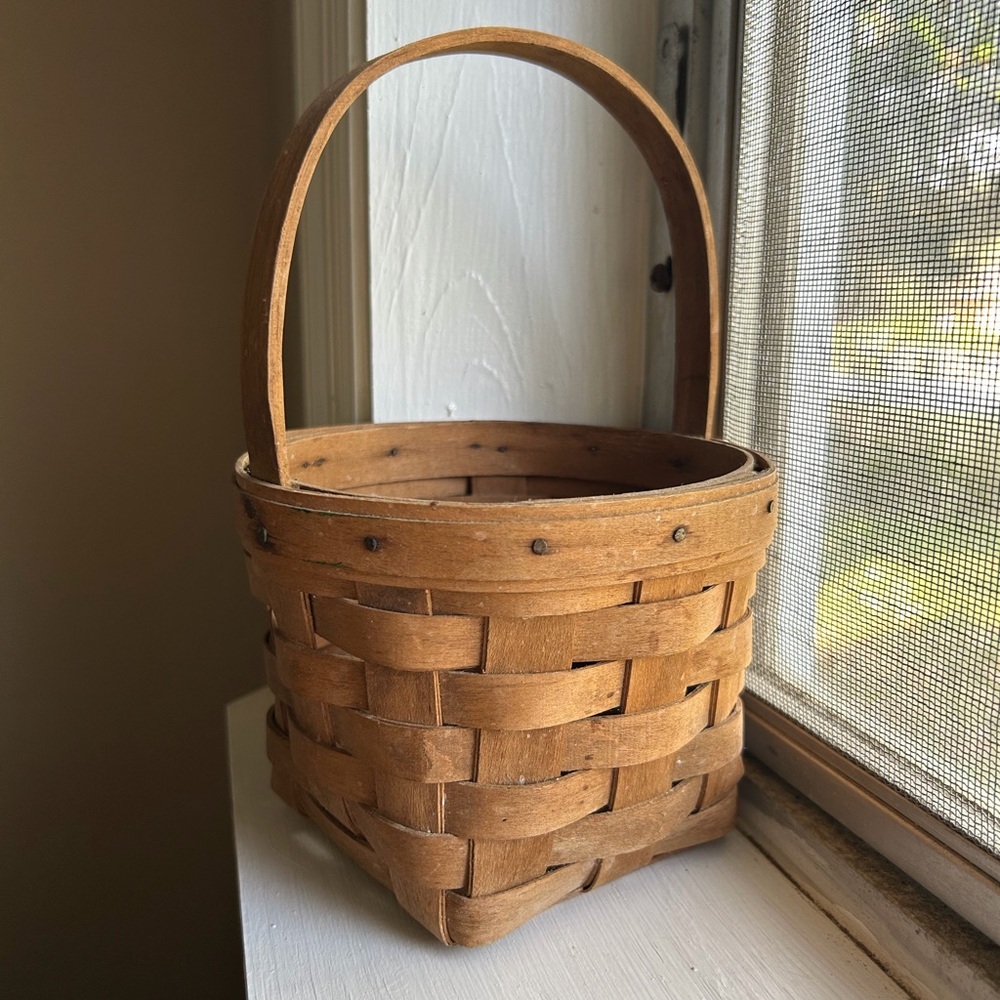 Longaberger Rustic Woven Wood Handle Basket - Natural Brown